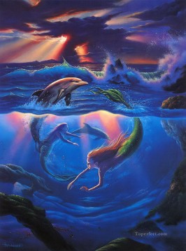 sirenas y delfines fantasía Pinturas al óleo